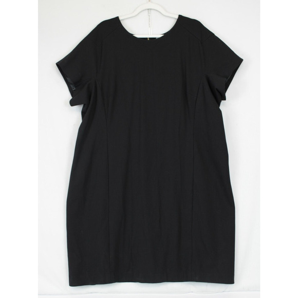 Ellen Tracy Shift Dress Women 24W Knee Length Short Sleeve Black Back Zip Lined - Picture 3 of 10